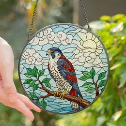 Nature Lovers' Majestic Hawk Stained Glass Art Tiffany Style Jewel Tone Mosaic Pattern Stained Glass Suncatcher