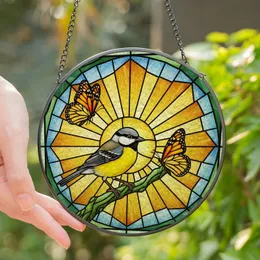 Nature Lovers' Tiffany Style Golden Sun Stained Glass Yellow Songbird Monarch Mosaic Stained Glass Suncatcher