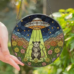 Whimsical Art Lovers' Vibrant Tiffany Glass Opossum UFO Wildflower Starry Night Mosaic Stained Glass Suncatcher
