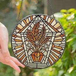Art Lovers' Tiffany Style Stained Glass Pampas Fern Amber Jewel Tone Mosaic Stained Glass Suncatcher