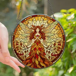 Fantasy Art Lovers' Luminous Tiffany Stained Glass Autumn Fairy Intricate Red Orange Amber Mosaic Stained Glass Suncatcher