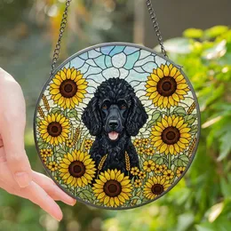 Poodle & Art Lovers' Intricate Stained Glass Black Poodle Golden Sunflower Mosaic Stained Glass Suncatcher
