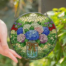 Nature Lovers' Intricate Tiffany Stained Glass Hydrangea Bouquet Jewel Tones Garden Mosaic Stained Glass Suncatcher