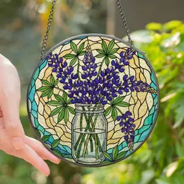 Nature Lovers' Intricate Tiffany Style Stained Glass Lupine Blooms Mason Jar Mosaic Jewel Tone Art Stained Glass Suncatcher