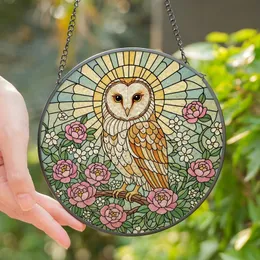Art Enthusiasts' Tiffany Style Stained Glass Barn Owl Pink Peony Geometric Sunburst Design Stained Glass Suncatcher
