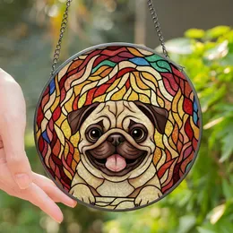 Pug Lovers' Adorable Pug Dog Tiffany Stained Glass Jewel Tone Intricate Mosaic Pattern Stained Glass Suncatcher