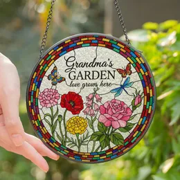 Grandma's Stained Glass Garden Love Grows Here Floral Mosaic, Tiffany Art, Butterflies & Dragonfly, Jewel Tones Stained Glass Suncatcher