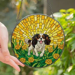 Cavalier King Charles Spaniel Lovers' Vibrant Tiffany Stained Glass Running Dog Marigold Geometric Mosaic Stained Glass Suncatcher