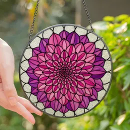 Women's Tiffany-Inspired Stained Glass Fuchsia Dahlia Rose Purple Floral Petal Mosaic Stained Glass Suncatcher
