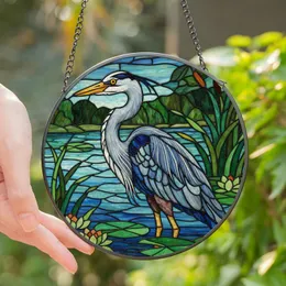 Wildlife Art Enthusiasts' Majestic Blue Heron Tiffany Stained Glass Deep Blue Emerald Green Wetland Mosaic Stained Glass Suncatcher