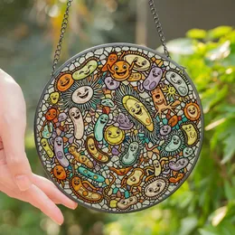 Science Enthusiasts' Whimsical Microbe Tiffany Stained Glass Yellow Lavender Teal Orange Pink Stained Glass Suncatcher
