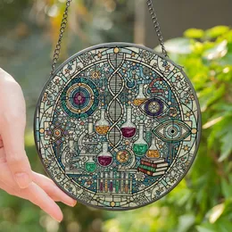 Science Lovers' Intricate Stained Glass Lab Equipment Atomic DNA Jewel Tone Mosaic Pattern Stained Glass Suncatcher