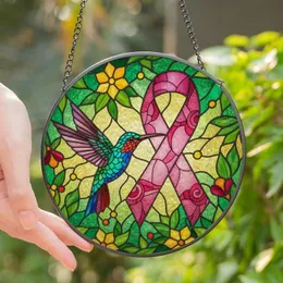Empowerment Advocates Tiffany Style Hummingbird Art, Intricate Pink Ribbon, Lush Jewel Tone Floral Mosaic, Bold Lead Lines Stained Glass Suncatcher
