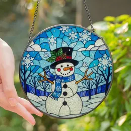 Winter Enthusiasts' Tiffany Glass Snowman & Frosty Snowflakes Jewel Tone Mosaic Stained Glass Suncatcher