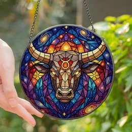 Zodiac Art Lovers' Intricate Stained Glass Taurus Bull Cosmic Jewel Tone Design Stained Glass Suncatcher