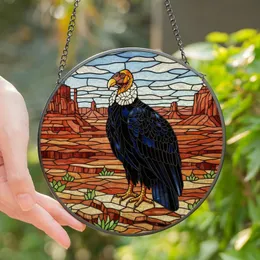 Nature Lovers' Majestic California Condor Stained Glass Desert Landscape Jewel Tone Art Stained Glass Suncatcher