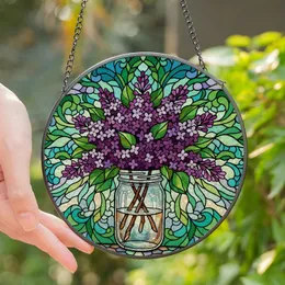 Art Lovers' Vibrant Tiffany Stained Glass Lilac Starburst Bouquet Emerald Green Blue Jewel Tone Mosaic Stained Glass Suncatcher
