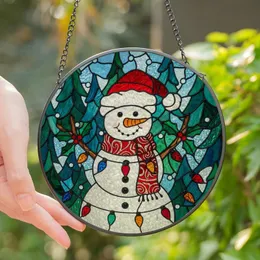 Holiday Celebrants' Tiffany Stained Glass Jolly Snowman Ruby Red Emerald Green Winter Wonderland Mosaic Pattern Stained Glass Suncatcher