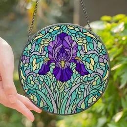 Floral Art Enthusiasts' Majestic Iris Stained Glass Jewel Tone Art, Violet Purple Teal Garden Mosaic Stained Glass Suncatcher