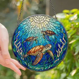 Ocean Art Lovers' Vibrant Intricate Tiffany Stained Glass Sea Turtles Coral Ocean Mosaic Jewel Tones Stained Glass Suncatcher