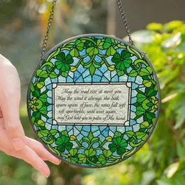 Irish Culture Admirers' Vibrant Tiffany Stained Glass Irish Blessing, Shamrock Garland Mosaic Stained Glass Suncatcher