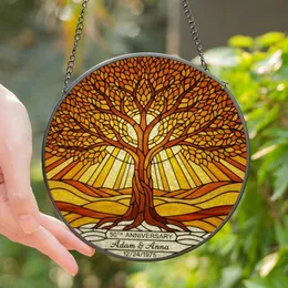 Milestone Anniversary Couples' Detailed Tiffany Style Stained Glass Tree of Life Amber Gold Mosaic Stained Glass Suncatcher