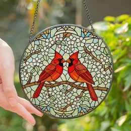 Nature Lovers' Vibrant Stained Glass Cardinal Birds Floral Mosaic Jewel Tone Pattern Stained Glass Suncatcher