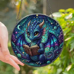 Fantasy Art Lovers' Vibrant Tiffany Stained Glass Chibi Dragon Cosmic Spellbook Mosaic Stained Glass Suncatcher