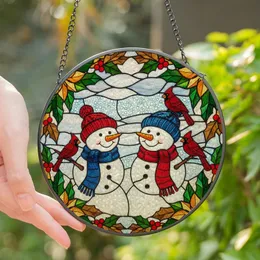 Christmas Holiday Enthusiasts' Vibrant Jewel Tone Stained Glass Snowmen Cardinals Poinsettias Mosaic Art Stained Glass Suncatcher