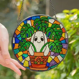 Whimsical Art Lovers' Tiffany Style Stained Glass Ghost Monstera Mosaic Stained Glass Suncatcher