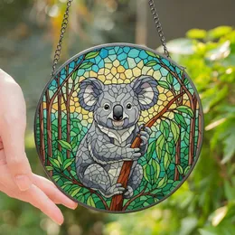 Australian Wildlife Lovers' Smiling Koala Tiffany Stained Glass Eucalyptus Bush Mosaic Jewel Tones Stained Glass Suncatcher