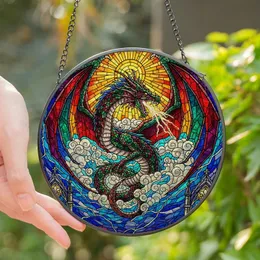 Fantasy Art Lovers' Roaring Dragon Stained Glass Jewel Tone Multi-Color Wing Gothic Vortex Stained Glass Suncatcher