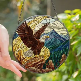 Nature Lovers' Majestic Stained Glass Bald Eagle Mountain Panorama Jewel Tones Stained Glass Suncatcher