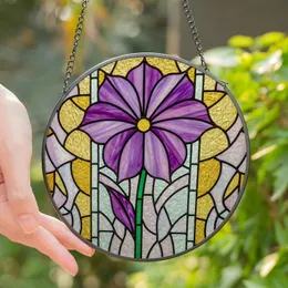 Art Lovers' Vibrant Tiffany Stained Glass Flower Mosaic Abstract Geometric Deep Purple Golden Yellow Stained Glass Suncatcher
