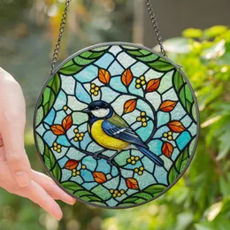 Nature Lovers' Intricate Tiffany Stained Glass Great Tit Bird Azure Yellow Orange Jewel Tone Mosaic Art Stained Glass Suncatcher
