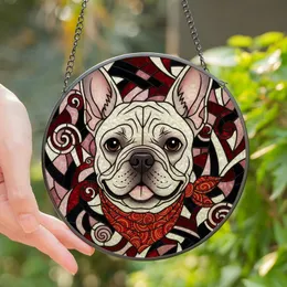 French Bulldog Lovers' Vibrant Stained Glass French Bulldog Head Geometric Mosaic Jewel Tones Stained Glass Suncatcher