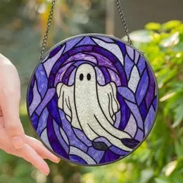 Art Lovers' Whimsical Stained Glass Ghost Intricate Purple Violet Periwinkle Blue Mosaic Stained Glass Suncatcher