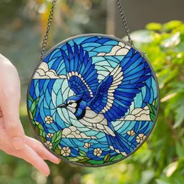 Nature Lovers' Majestic Blue Jay Flight Tiffany Stained Glass Sky Mosaic Jewel Tones Stained Glass Suncatcher