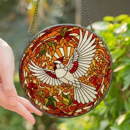 Nature Lovers' Intricate Tiffany Stained Glass White Cardinal Flight Floral Mosaic Red Orange Cream Stained Glass Suncatcher