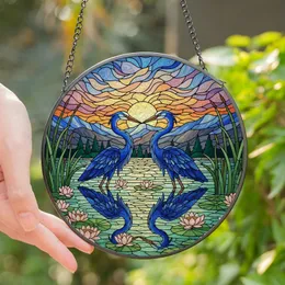 Nature Lovers' Intricate Tiffany Stained Glass Blue Herons Mirroring Pose Water Lily Jewel Tone Mosaic Stained Glass Suncatcher