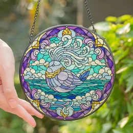 Whimsical Art Lovers' Intricate Tiffany Stained Glass Bird Mosaic with Purple Teal Gold Jewel Tones Stained Glass Suncatcher