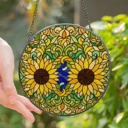 Nature Lovers' Radiant Stained Glass Sunflower & Botanical Mosaic Jewel Tone Pattern Stained Glass Suncatcher