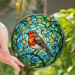 Nature Lovers' Vibrant Edge-to-Edge Stained Glass Robin Tiffany Art Orange Amber Green Blue Stained Glass Suncatcher