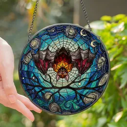 Mystical Art Lovers' Intricate Stained Glass Bat Celestial Night Sky Mosaic Amber Red Pink Jewel Tones Stained Glass Suncatcher
