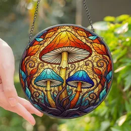 Nature Lovers' Vibrant Tiffany Stained Glass Mushroom Mosaic, Intricate Orange Yellow Teal Blue Purple Fantasy Forest Art Stained Glass Suncatcher