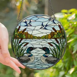 Wildlife Enthusiasts' Tiffany Glass Loons Lake Mosaic Jewel Tone Nature Pattern Stained Glass Suncatcher
