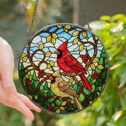 Nature Lovers' Intricate Stained Glass Cardinal Pair Jewel Tone Woodland Mosaic Art Stained Glass Suncatcher