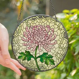 Art Lovers' Luminous Tiffany Stained Glass Emerald Pink Yellow Intricate Chrysanthemum Mosaic Stained Glass Suncatcher