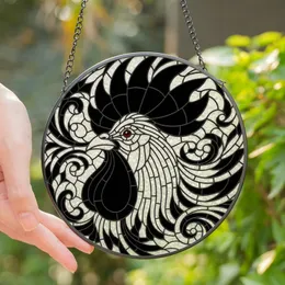 Art Lovers' Dynamic Rooster Profile Tiffany Style Stained Glass Intricate Geometric Mosaic Black White Jewel Tones Stained Glass Suncatcher