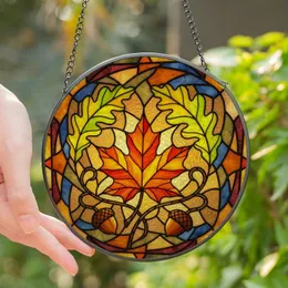 Nature Lovers' Fiery Orange Maple Leaf Golden Oak Tiffany Glass Acorn Autumnal Mosaic Stained Glass Suncatcher